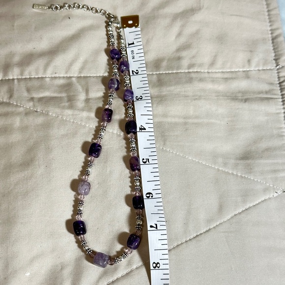Napier Silver Tone Purple Agate Clear Crystal & Beaded Necklace Vintage - Picture 2 of 12